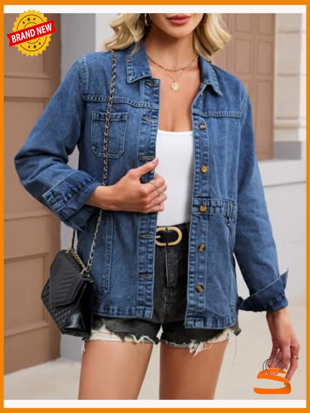 Oversized Denim Jacket Button Down Boyfriend Shacket with Pockets - Picture 4 of 7